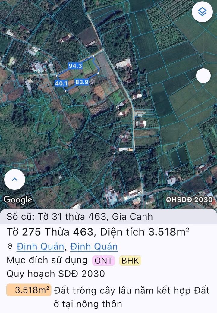 Đất nền Gia Canh Định Quán 3518m² giá 2 tỷ - Đường bê tông, vị trí đẹp!