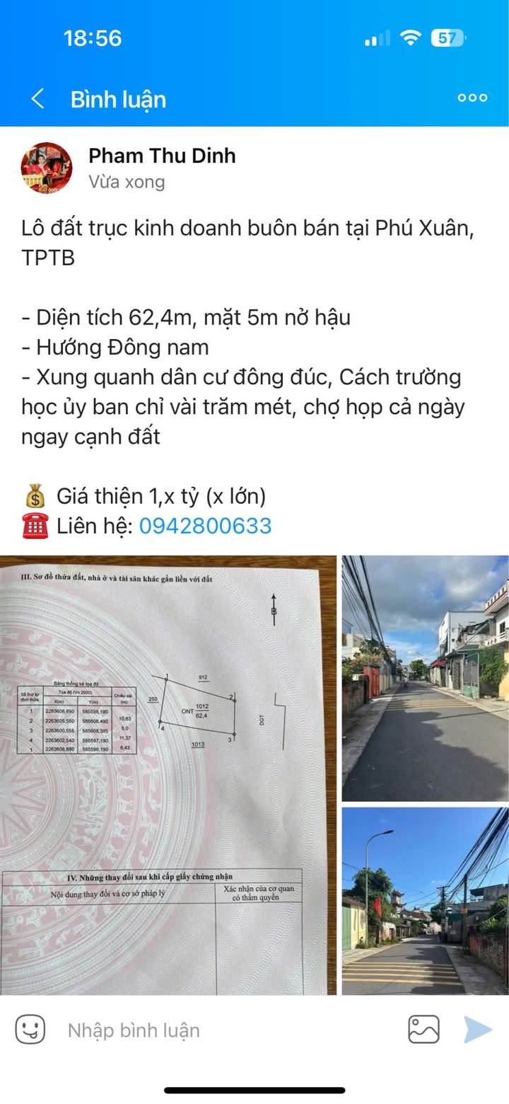 Đất kinh doanh Phú Xuân Thái Bình 62.4m² giá chỉ 1.x tỷ - Đầu tư sinh lời ngay!