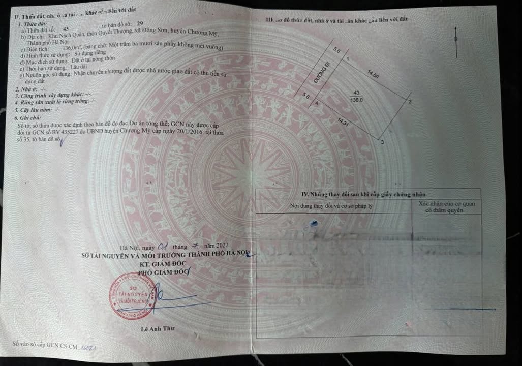 Đất thổ cư 136m² tại thôn Quyết Thượng, Chương Mỹ - Giá chỉ 1.36 tỷ!