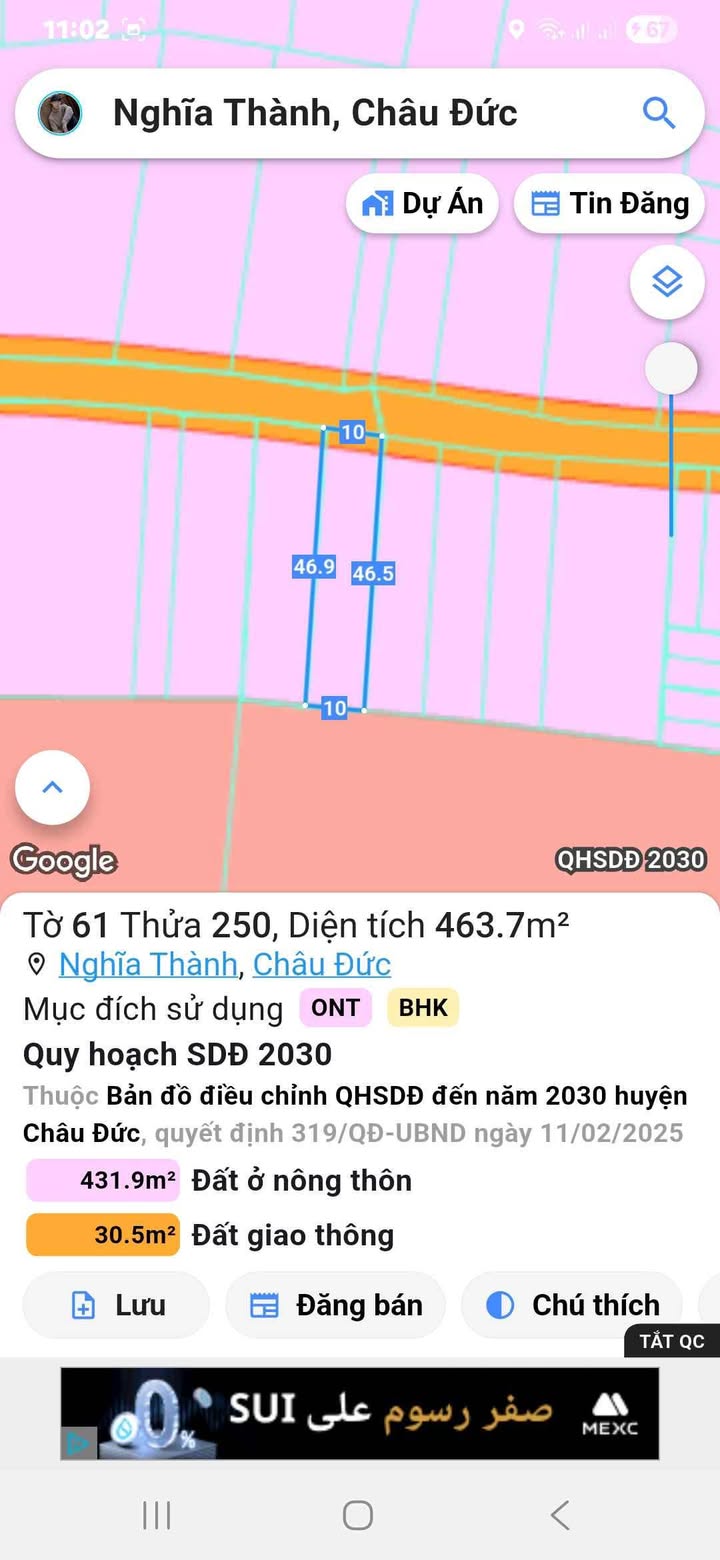 Đất mặt tiền đường nhựa số 23, Nghĩa Thành, 460m² giá 2.05 tỷ - Cơ hội đầu tư sinh lời!