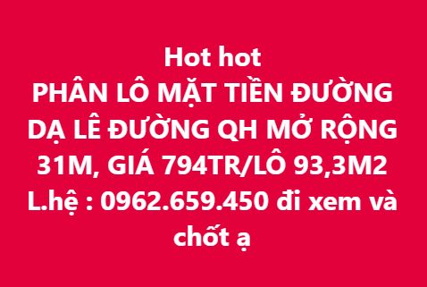 Đất nền Hương Thủy 93m² giá 794 triệu - Đường Dạ Lê, vị trí đắc địa!