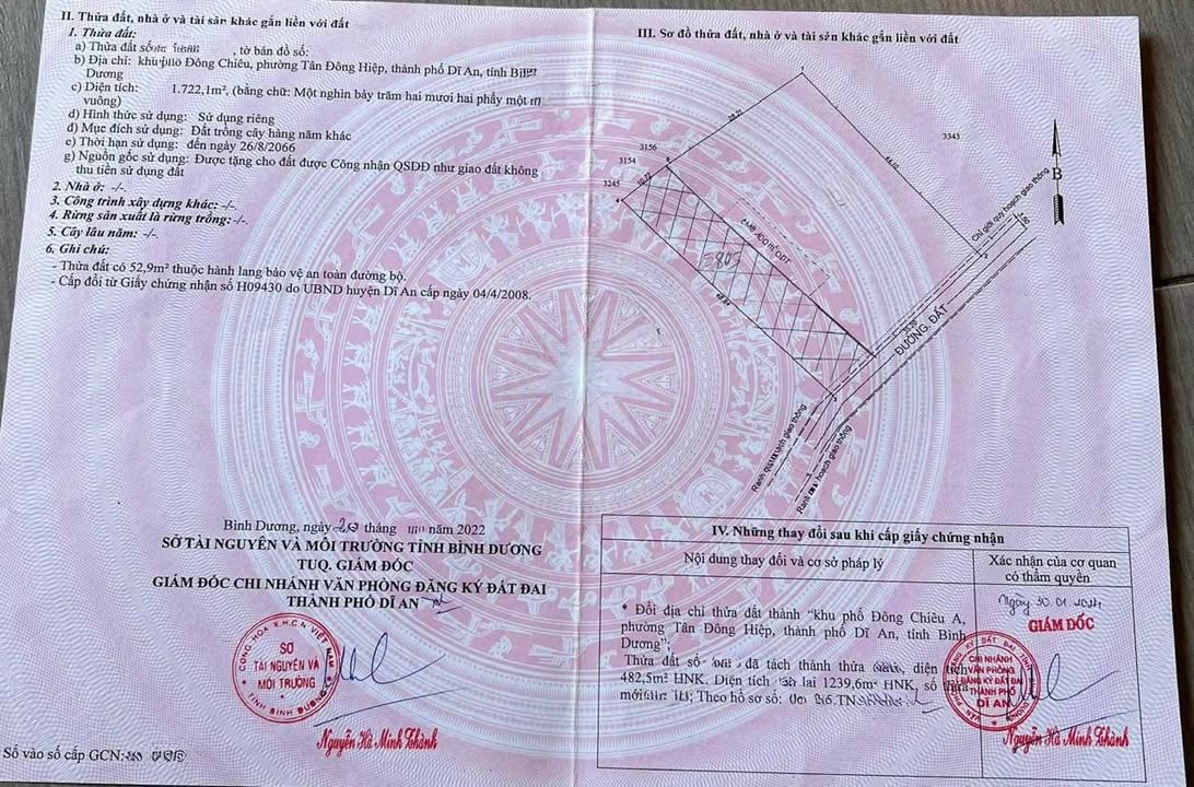 Đất nền Tân Đông Hiệp Dĩ An 1.240m² giá 19.84 tỷ - Sổ hồng chính chủ, gần chợ