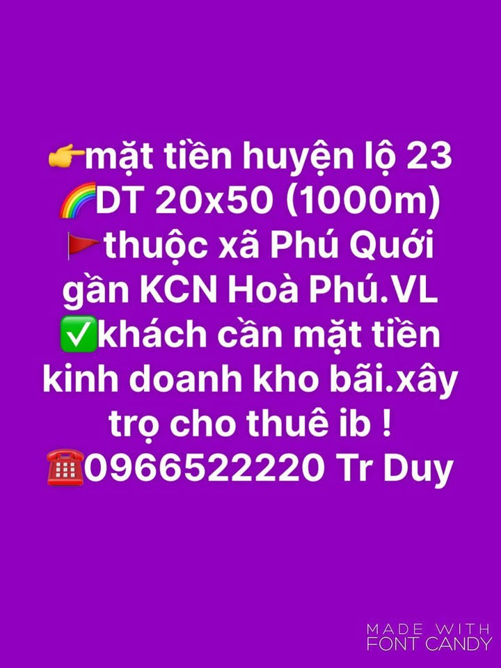Đất nền mặt tiền Huyện Lộ 23, xã Phú Quới, 1000m² - Cơ hội đầu tư tuyệt vời!