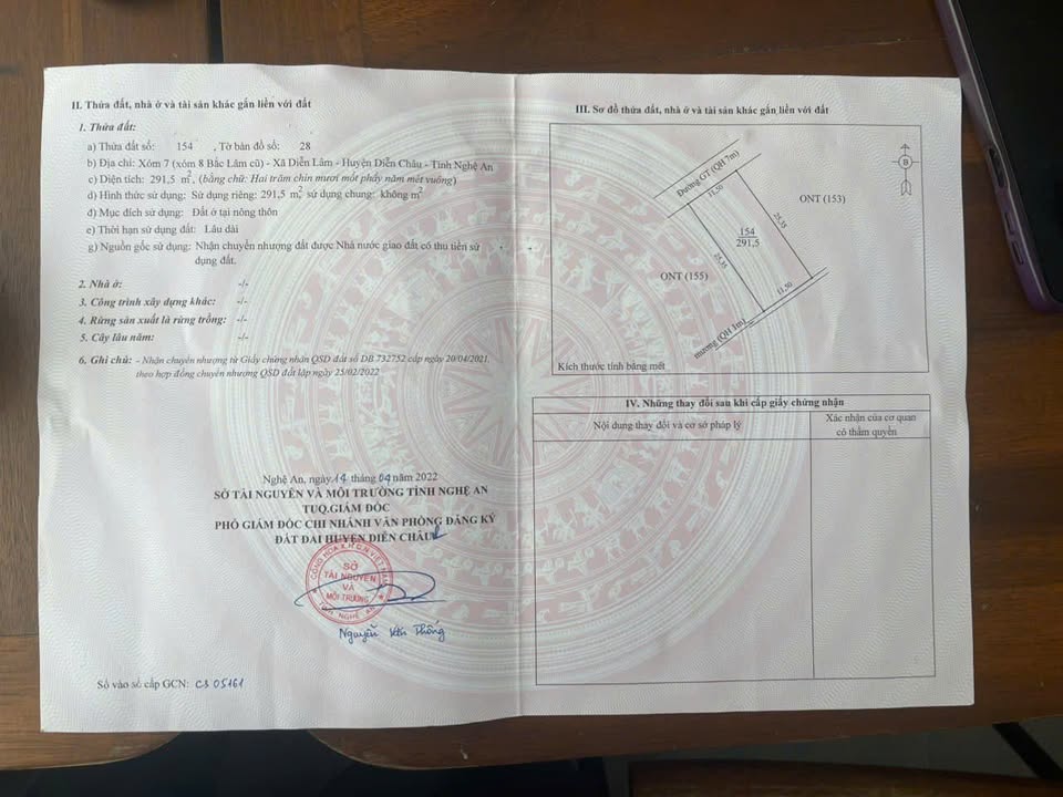 Đất thổ cư Diễn Lâm, Diễn Châu 291m² - Sổ đỏ chính chủ, giá 1 tỷ!