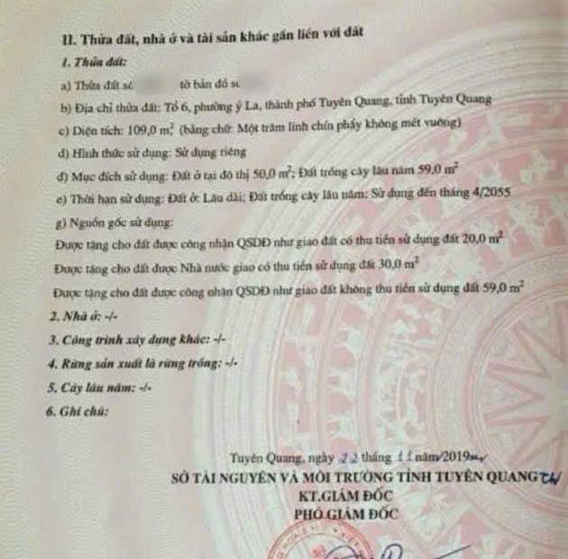 Đất thổ cư tổ 6, phường Ỷ La, TP Tuyên Quang 108m² giá 2 tỷ - Vị trí đẹp, đường nhựa rộng rãi!