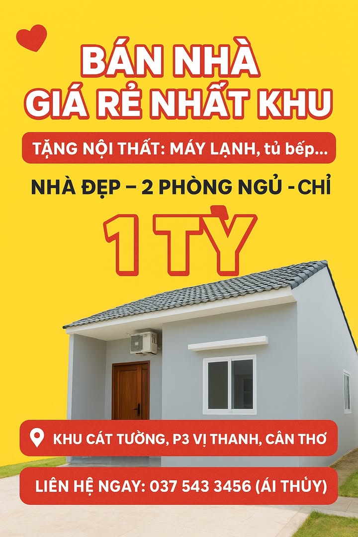 Nhà đẹp Khu Cát Tường Vị Thanh 85m² chỉ 1 tỷ - Sẵn sàng vào ở ngay!
