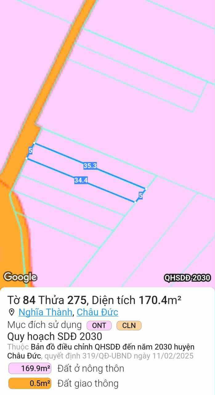 Đất nền Nghĩa Thành, Châu Đức 175m² giá 900 triệu - Sổ đỏ chính chủ