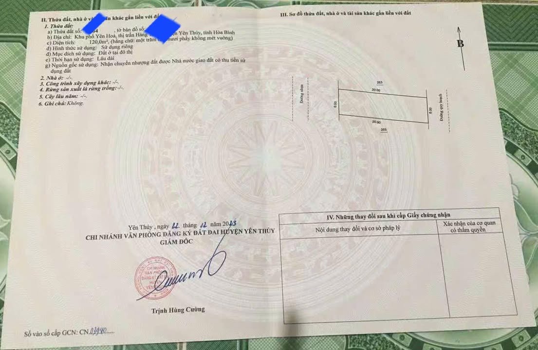 Đất thổ cư Hàng Trạm, Yên Thủy 120m² chỉ 1 tỷ - Đường nhựa ô tô tránh nhau thoải mái!