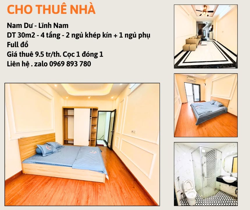 Nhà cho thuê ngõ 95 Nam Dư, Lĩnh Nam - Nhà mới, full đồ, giá tốt!