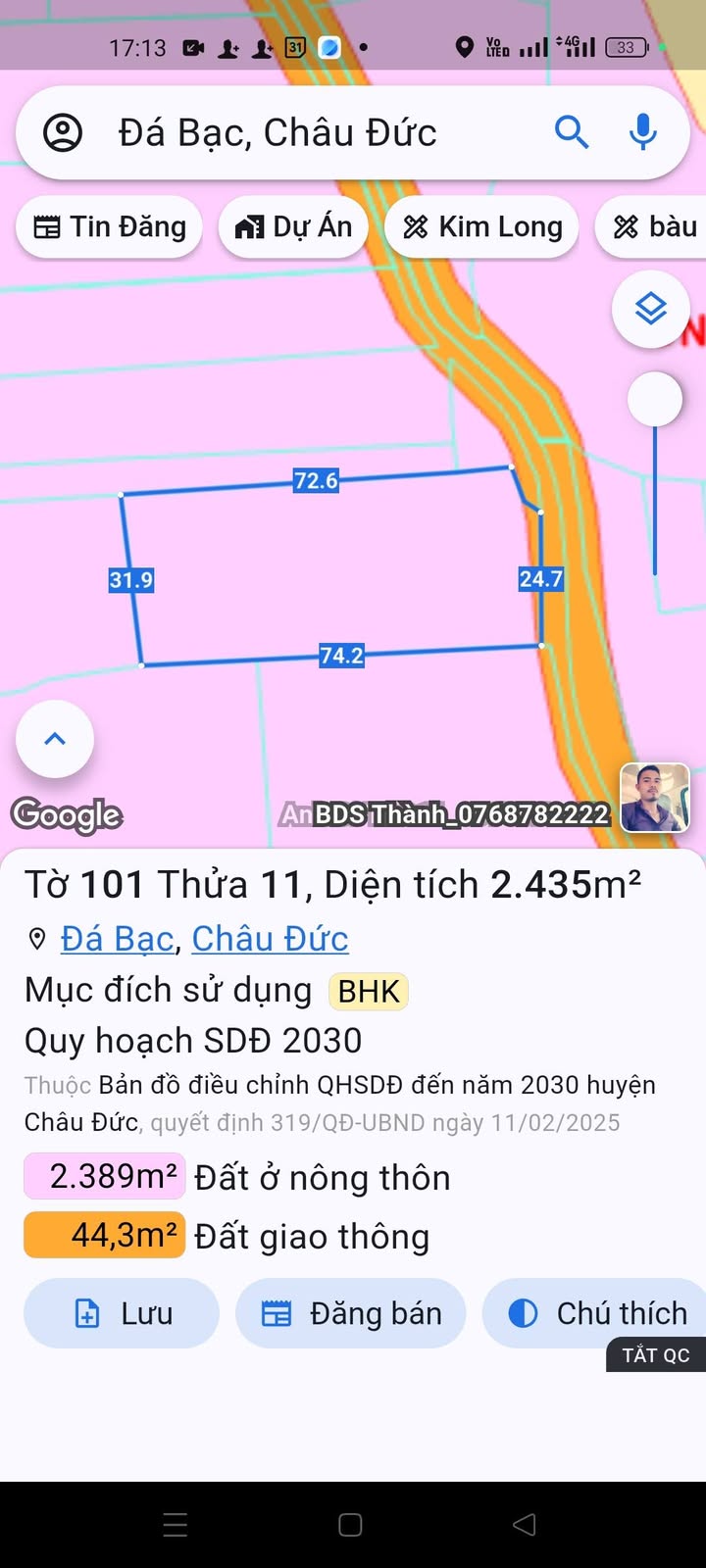 Đất thổ cư 2400m² Đá Bạc, Châu Đức giá 3.3 tỷ - Cơ hội đầu tư hiếm có!