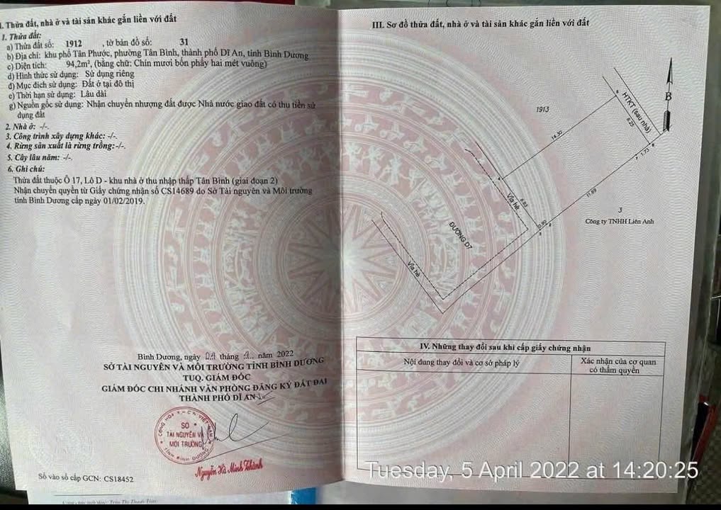 Đất nền KDC Lê Phong, Dĩ An 94m² giá 3.3 tỷ - Vị trí trung tâm tiện ích