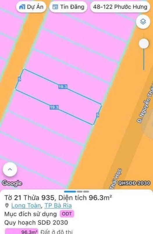 Đất nền Long Toàn Bà Rịa 96m² giá 3.85 tỷ - Lô đẹp không vướng hố ga!