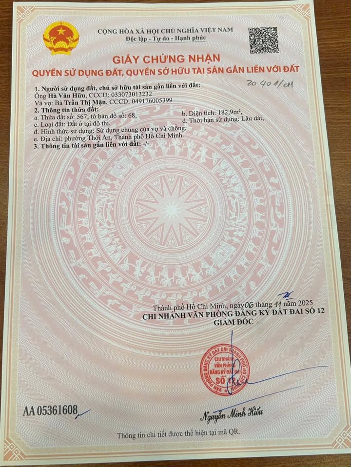 Đất thổ cư 182,9m² Thạnh Xuân, Quận 12 giá 6,6 tỷ - Chính chủ bán gấp!