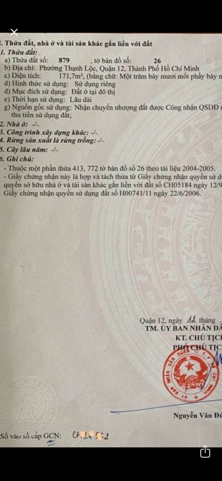 Đất thổ cư Thạnh Lộc 170m² giá 6.8 tỷ - Hẻm xe tải thông thoáng!