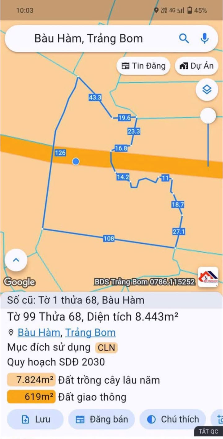 Đất nền Bàu Hàm 84,000m² giá 3 tỷ - Phù hợp đầu tư sinh lời!