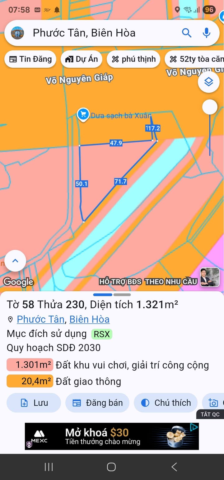 Đất mặt tiền Võ Nguyên Giáp, Phước Tân 1300m² giá 6.5 tỷ - Cơ hội đầu tư tuyệt vời!