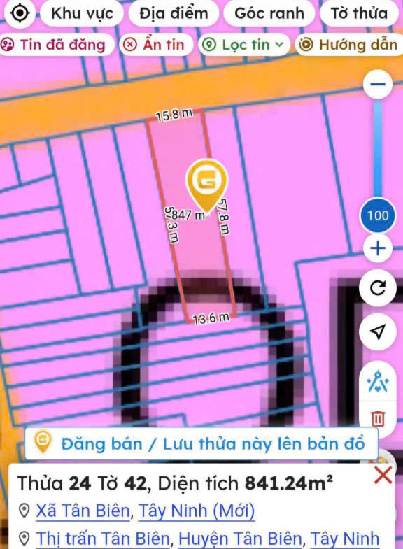 Đất nền Tân Biên Tây Ninh 570m² giá 1.311 tỷ - Mặt tiền đường Phan Châu Trinh