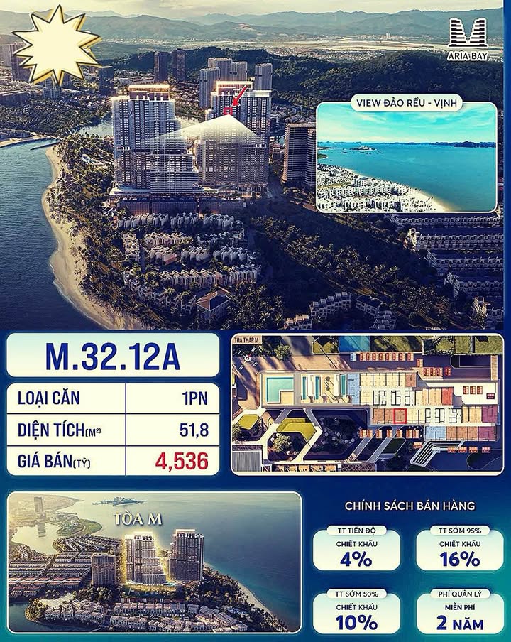 Căn hộ Aria Bay Hạ Long 51m² giá 3.88 tỷ - Tầm nhìn vịnh biển tuyệt đẹp!