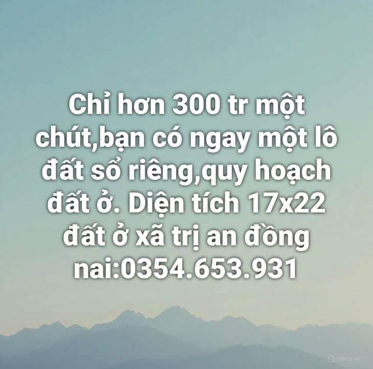 Đất ở xã Trị An, Vĩnh Cửu 374m² giá 300 triệu - Sổ riêng, pháp lý rõ ràng!