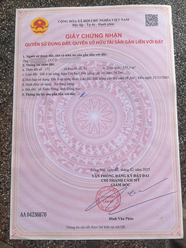 Đất nền xã Xuân Đông, Cẩm Mỹ, Đồng Nai 175m² giá 590 triệu - Sổ hồng chính chủ!