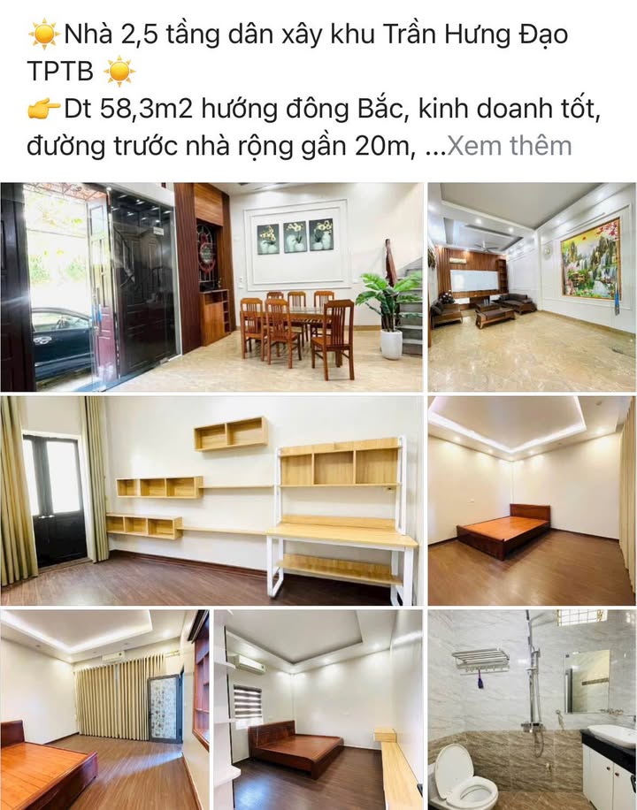 Nhà 2,5 tầng Trần Hưng Đạo, Thái Bình 58m² giá 4 tỷ - Đường rộng, kinh doanh tiện lợi!