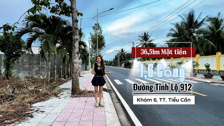 Đất Mặt Tiền Tỉnh Lộ 912, Tiểu Cần 1600m² - Giá Chỉ 180 Triệu, Cơ Hội Đầu Tư Hiếm Có!