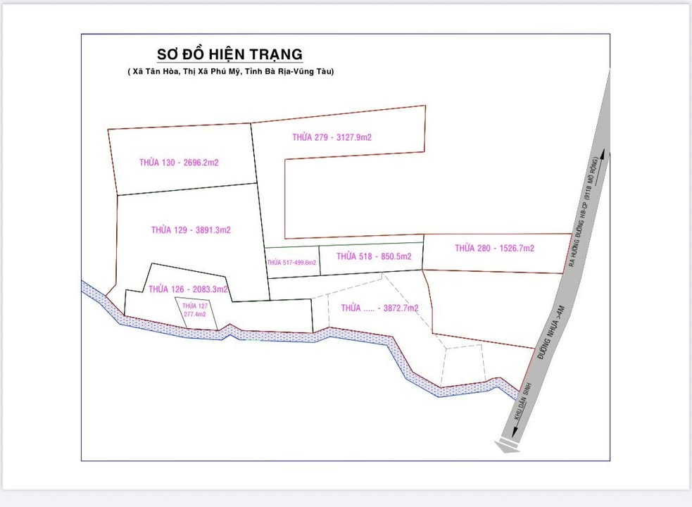Đất thổ cư 800m² tại Tân Hòa, Phú Mỹ - Diện tích 2,6ha - Cơ hội đầu tư tuyệt vời!
