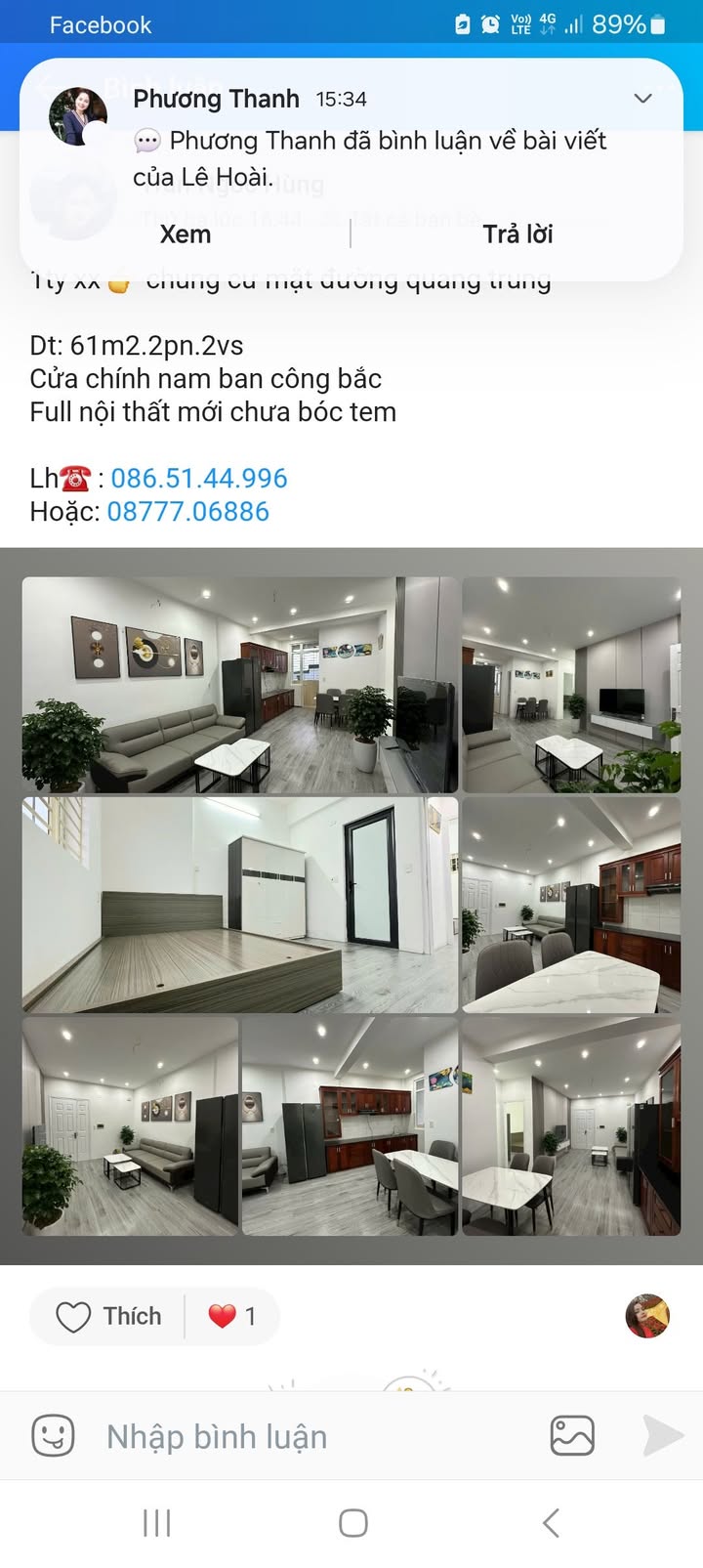 Chung cư Quang Trung Vinh 61m² giá 1 tỷ - Full nội thất mới chưa bóc tem!