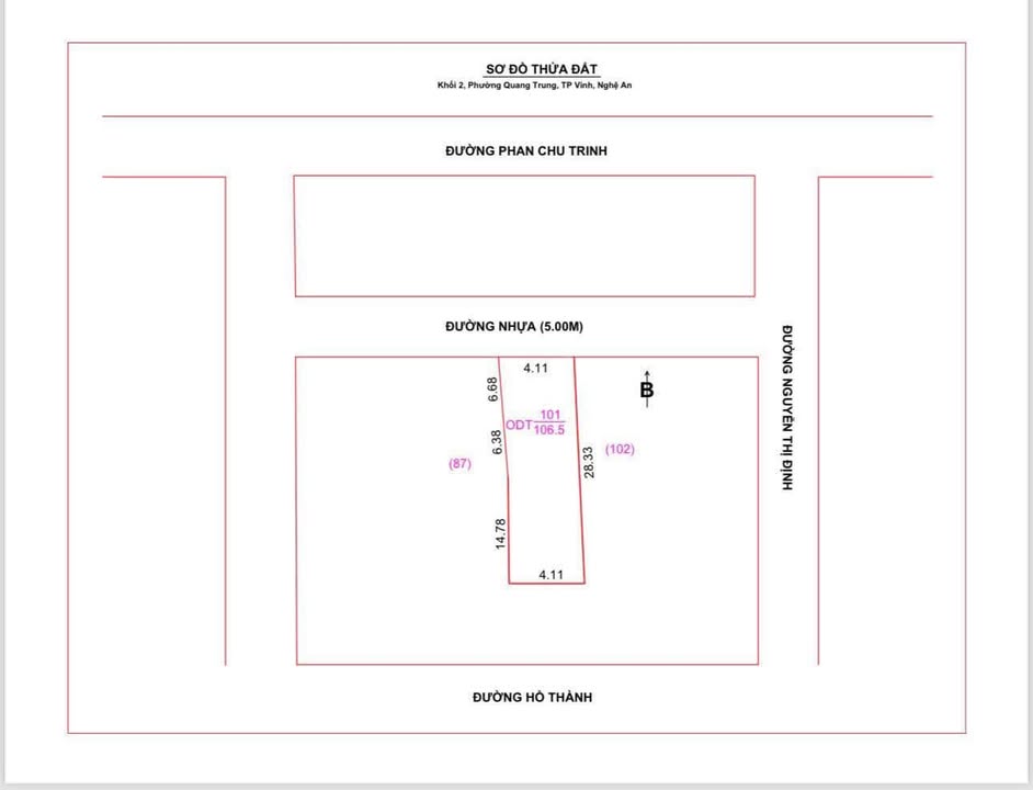 Đất nền phường Quang Trung, Vinh 106.5m² giá 3 tỷ - Đường rộng, giao thông thuận tiện!