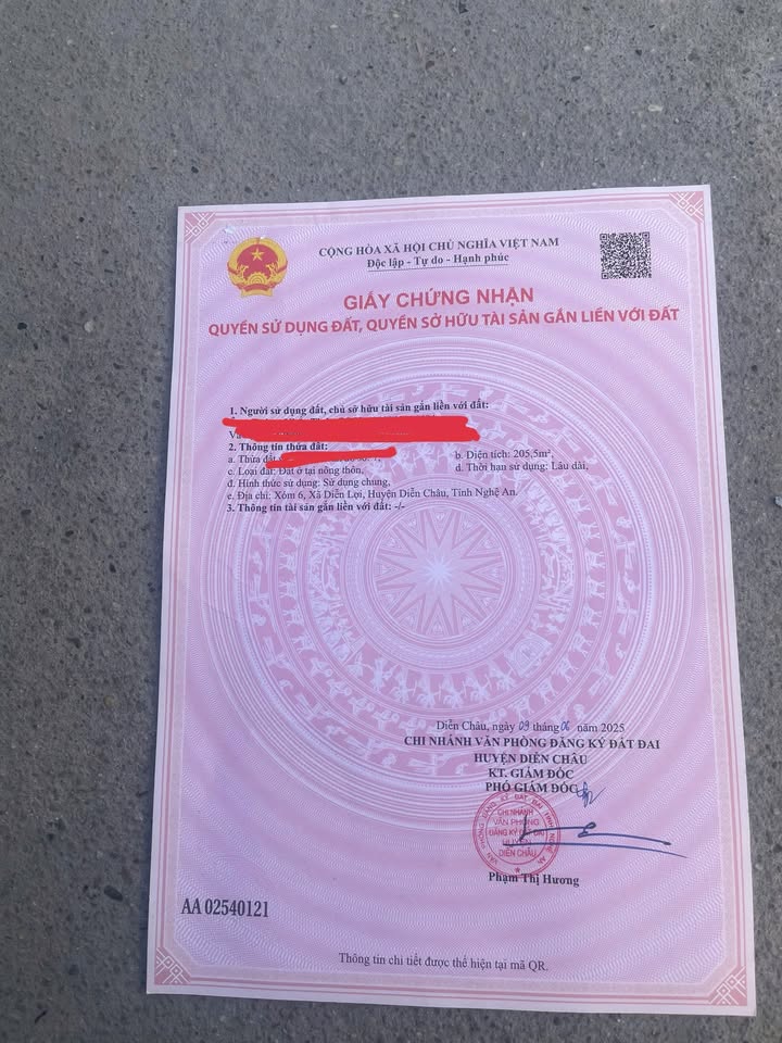 Bán lô đất chính chủ 205.5m² tại Khu đấu giá Vship2, Diễn Lợi - Đầu tư sinh lời ngay!