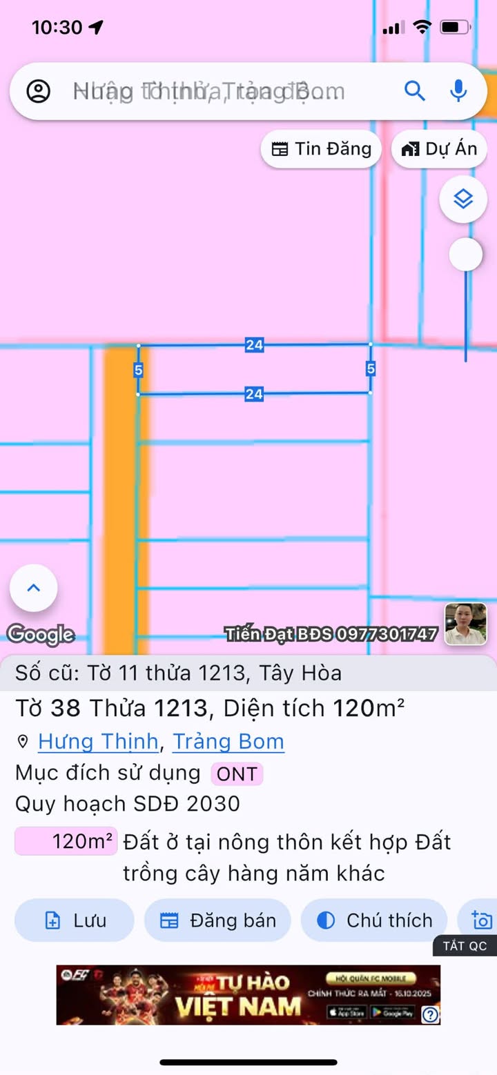 Đất thổ cư Tây Hòa Trảng Bom 120m² giá 700 triệu - Sổ hồng riêng chính chủ!