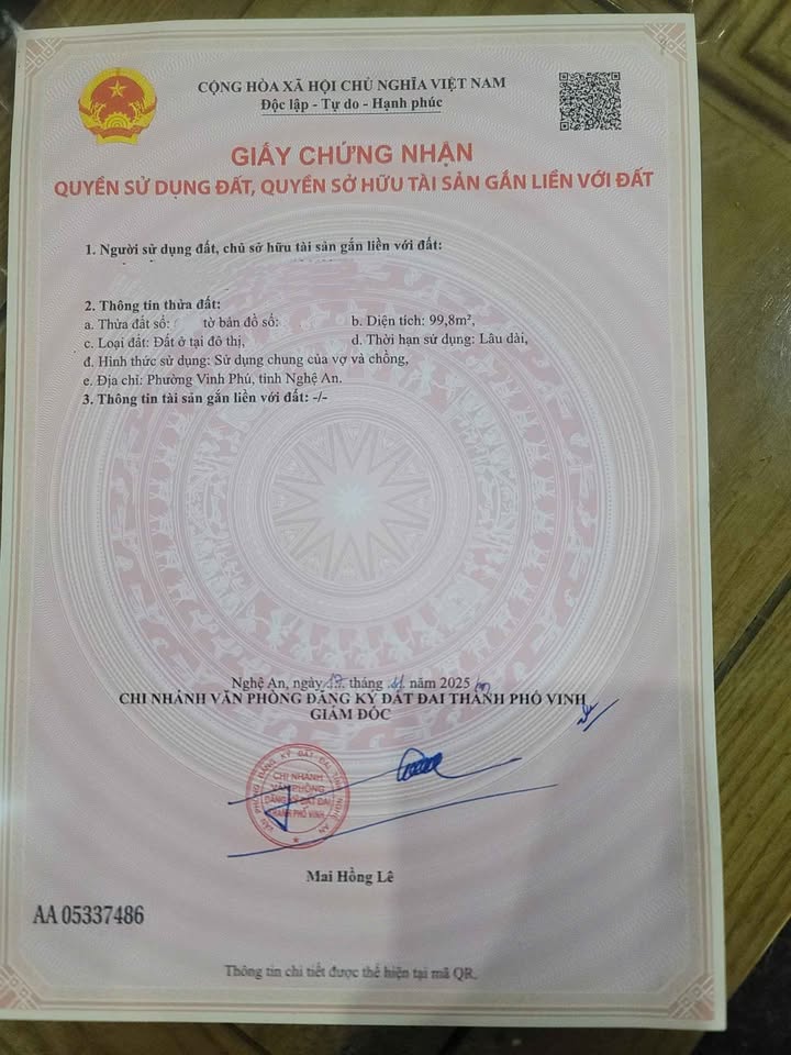 Đất chính chủ tại Khối Xuân Hương, Nghi Đức 99.8m² giá chỉ 1.8 tỷ - Cơ hội đầu tư tuyệt vời!