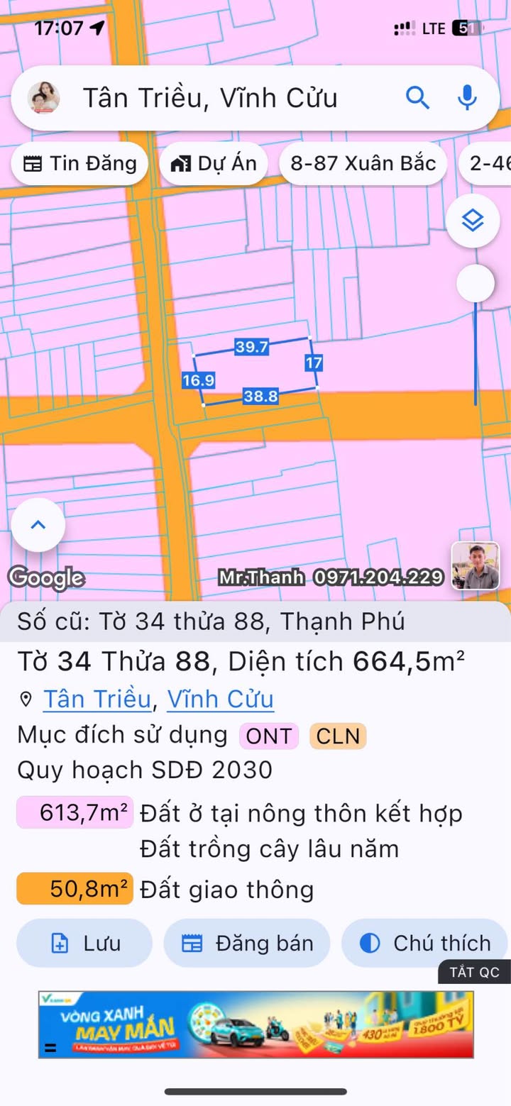 Đất 660m² Thạnh Phú Vĩnh Cửu giá 3.7 tỷ - Cơ hội đầu tư lý tưởng!