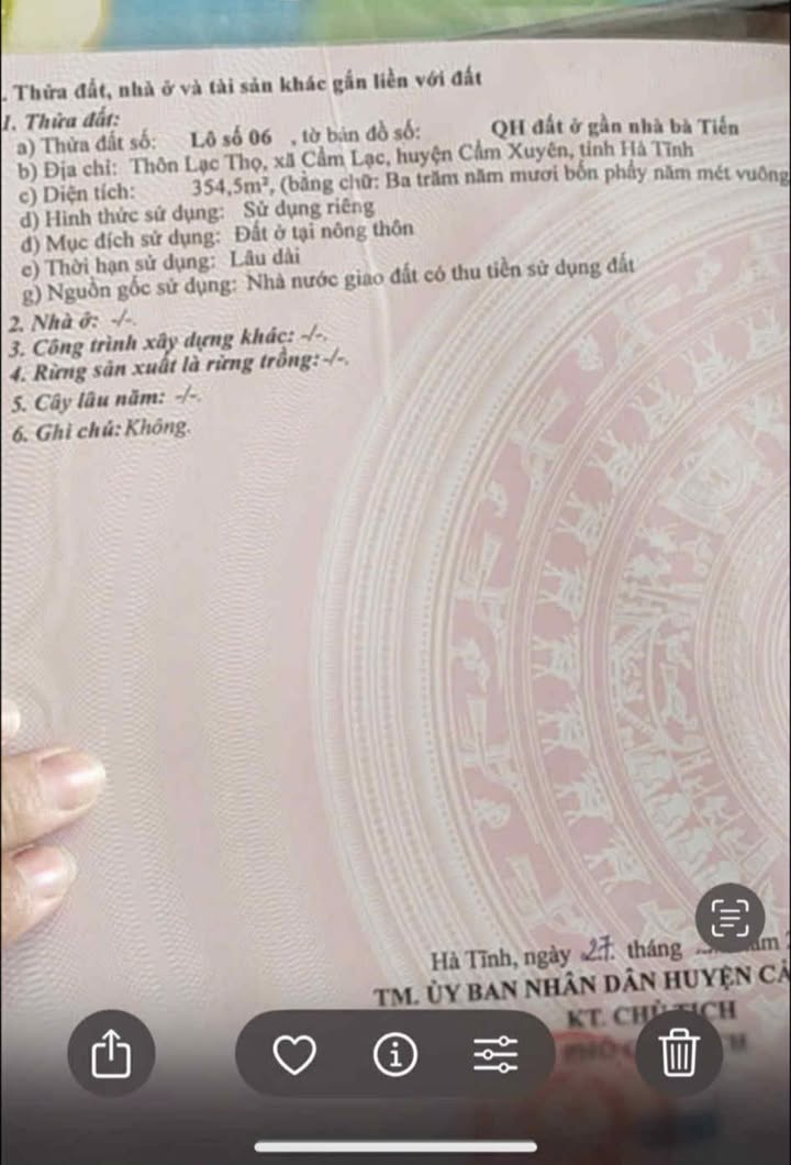 Đất thổ cư Cẩm Lạc 352m² giá 1.19 tỷ - Khu vực dân cư văn minh, thuận tiện di chuyển!