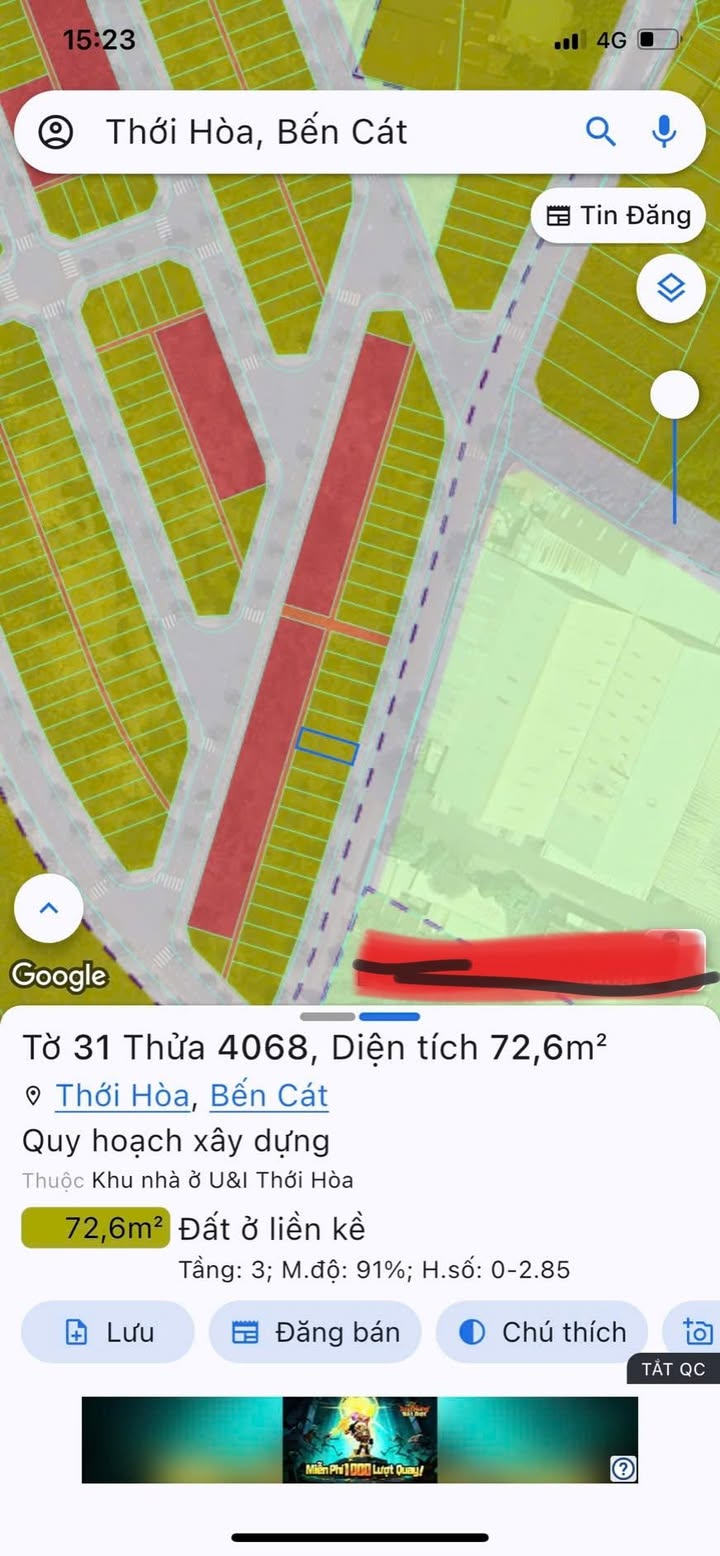 Đất nền Thới Hòa Bến Cát 72m² giá 1.2 tỷ - Cơ hội đầu tư hấp dẫn!