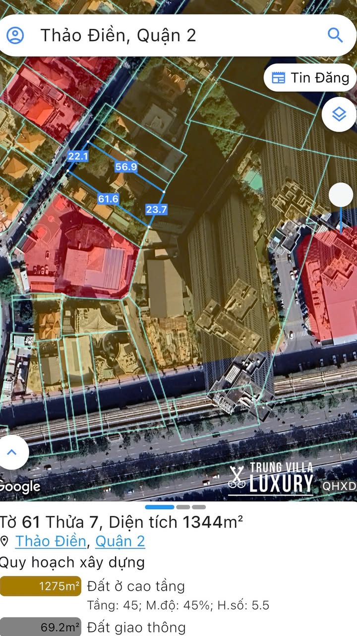 Đất xây chung cư cao tầng Trần Ngọc Diện, Thảo Điền 1343m² giá 480 tỷ - Cơ hội đầu tư hiếm có!