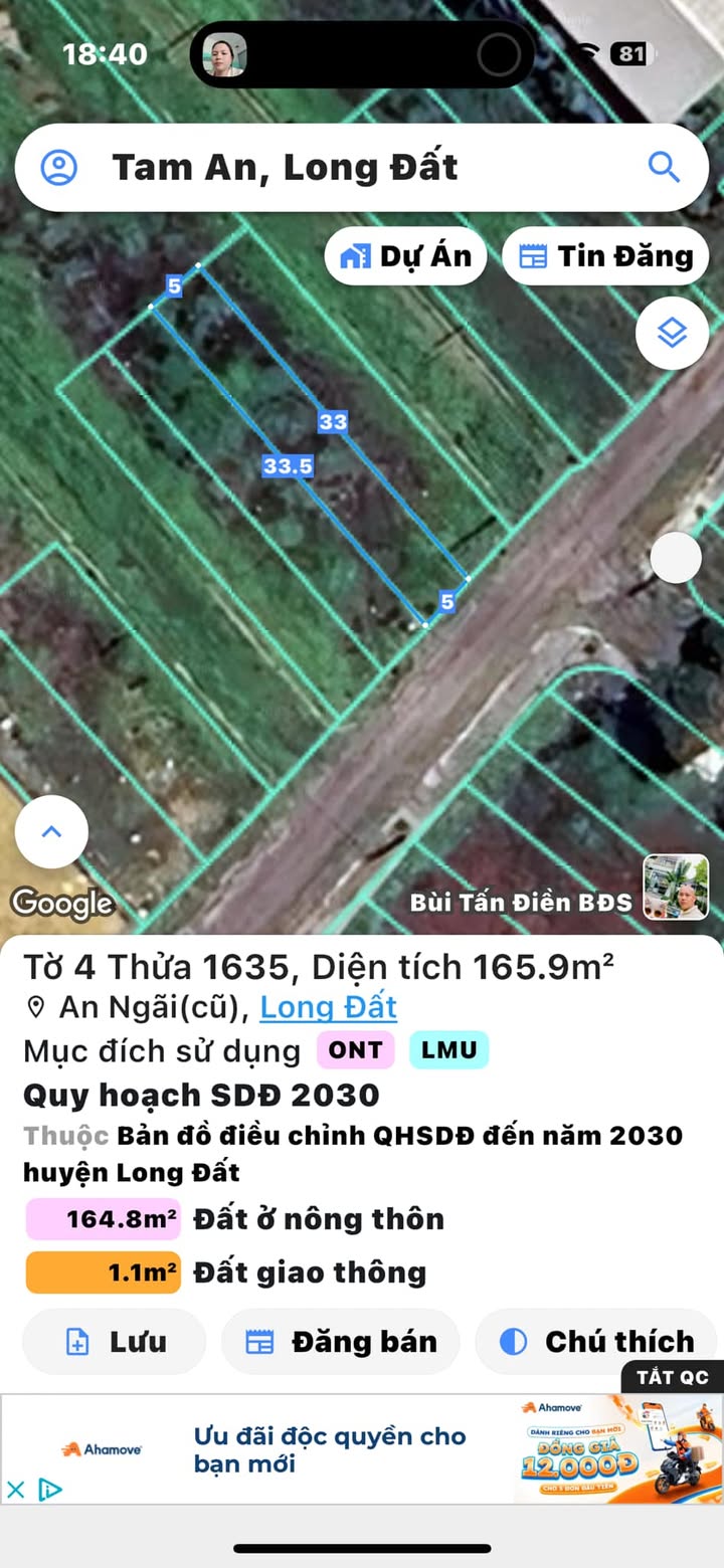 Đất thổ cư An Ngãi Long Điền 165m² giá 1.45 tỷ - Cơ hội đầu tư tuyệt vời!