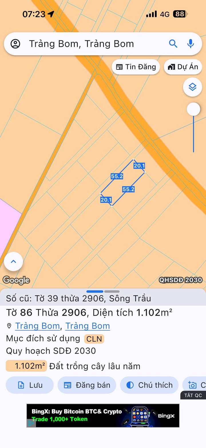 Đất nền 1,1 sào mặt tiền 55m tại Sông Trầu, Trảng Bom, chỉ 1,3 tỷ - Cơ hội đầu tư vàng!