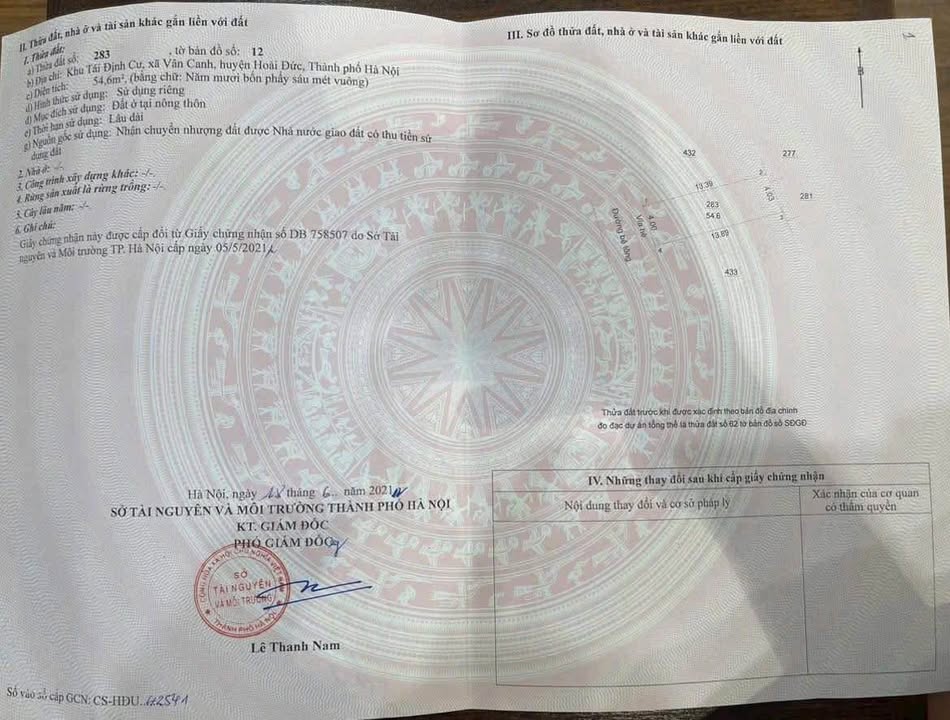 Đất tái định cư Vân Canh 54.6m² giá thỏa thuận - Mặt tiền 4m, gần công viên