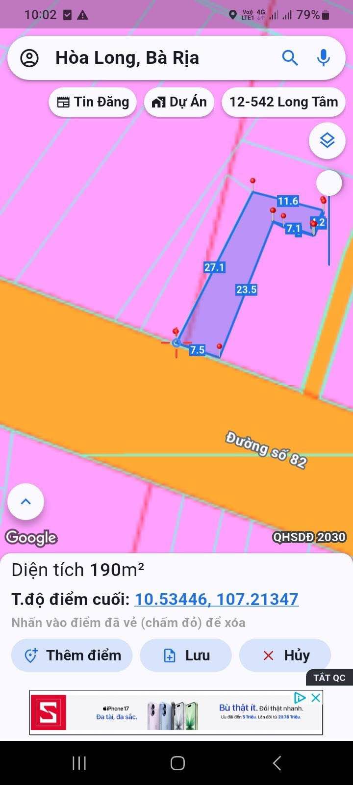 Đất nền Hòa Long Bà Rịa 174m² giá 2.4 tỷ - Mặt tiền đường Số 82
