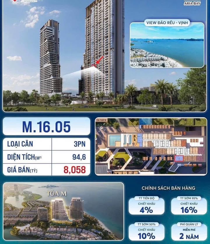 Căn hộ Aria Bay Hạ Long 94m² giá 8.058 tỷ - Không gian sống lý tưởng bên vịnh!