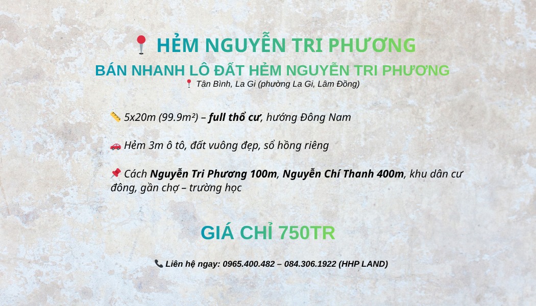 Đất nền Tân Bình, La Gi 99m² giá 750 triệu - Sổ hồng chính chủ, đầu tư sinh lời!