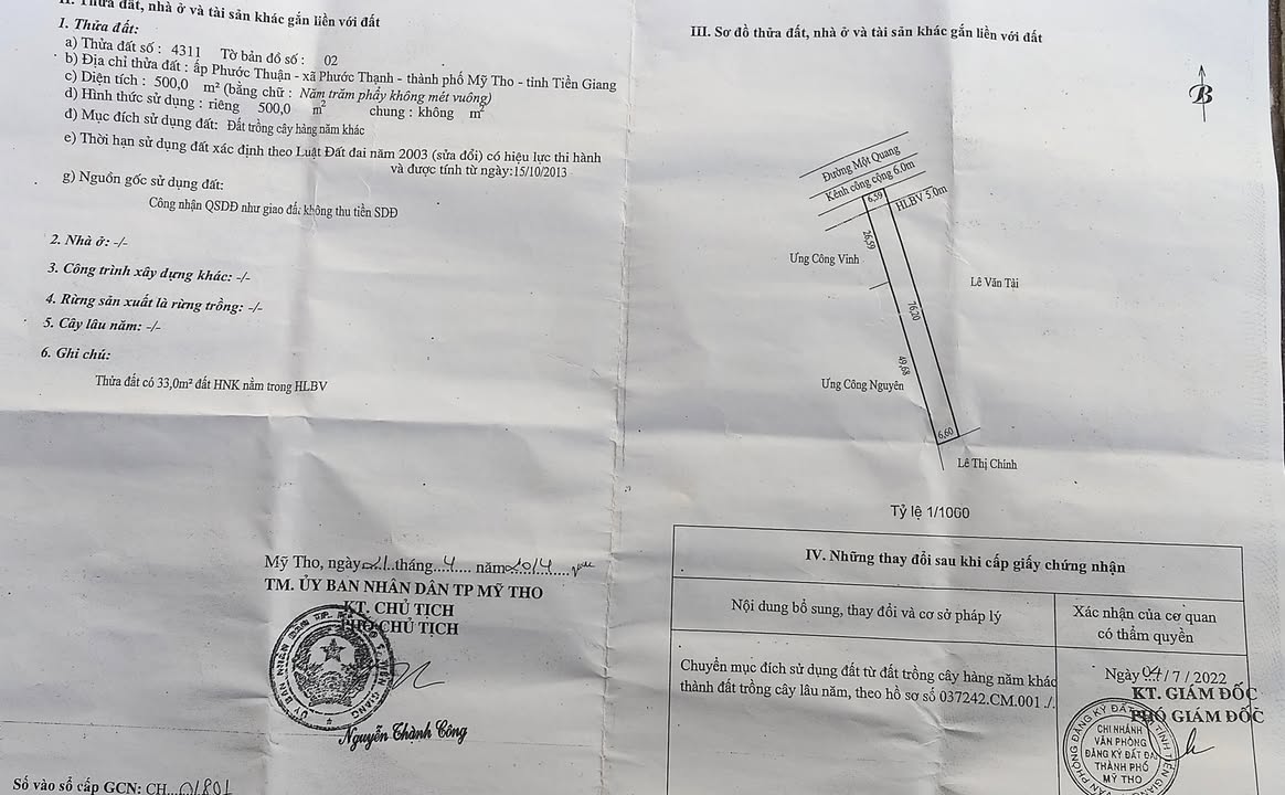 Đất mặt tiền đường Một Quang 500m² giá 2.2 tỷ - Cơ hội đầu tư tuyệt vời!