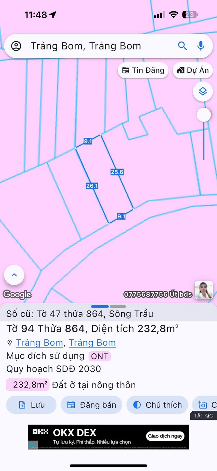 Đất thổ cư 234m² tại Ấp 1, Sông Trầu, Trảng Bom - Giá chỉ 2 tỷ, Sổ đỏ chính chủ!