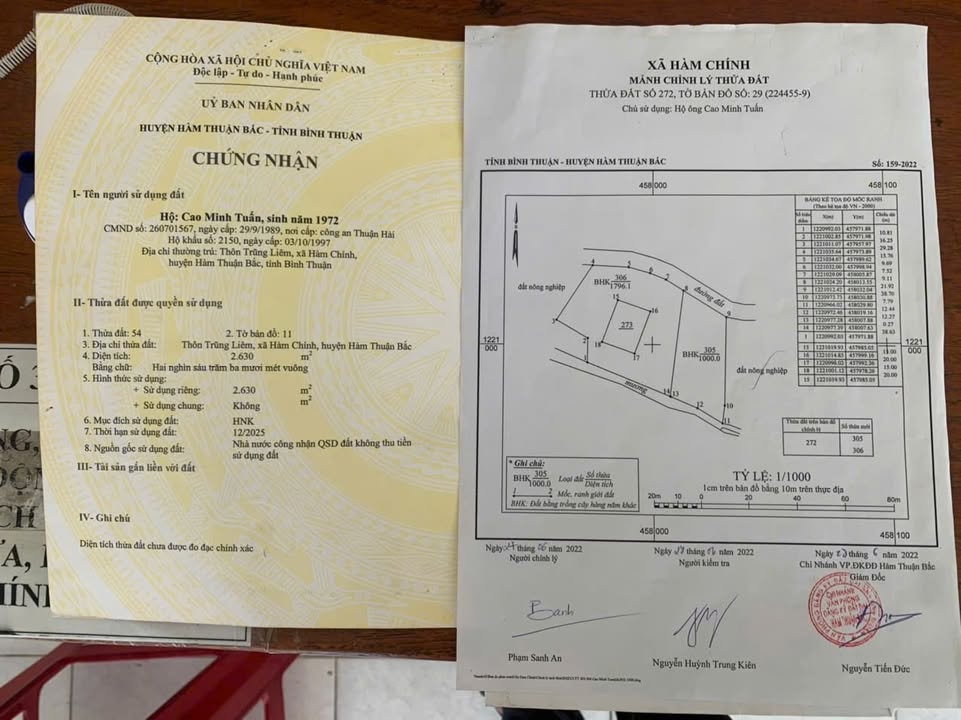 Đất thổ cư 2000m² tại xã Hàm Chính - Giá chỉ 2.2 tỷ, cơ hội đầu tư tuyệt vời!