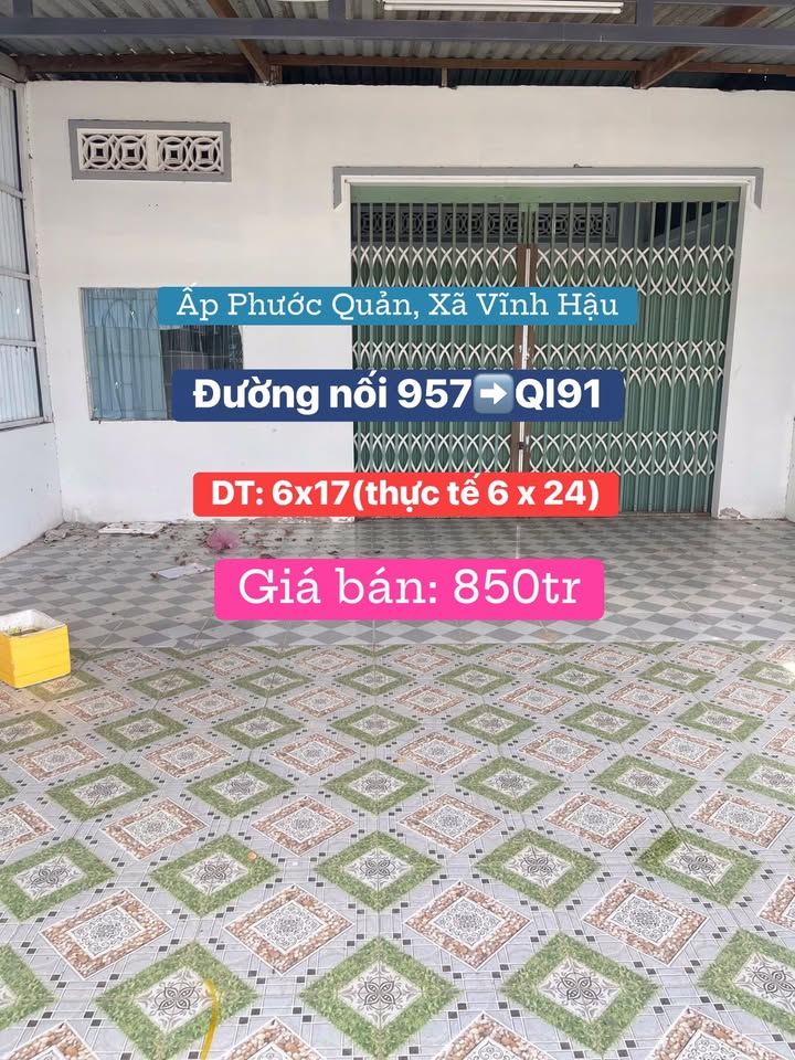 Nhà riêng tại Quốc lộ 91, xã Vĩnh Hậu, An Phú, An Giang - Giá chỉ 850 triệu!
