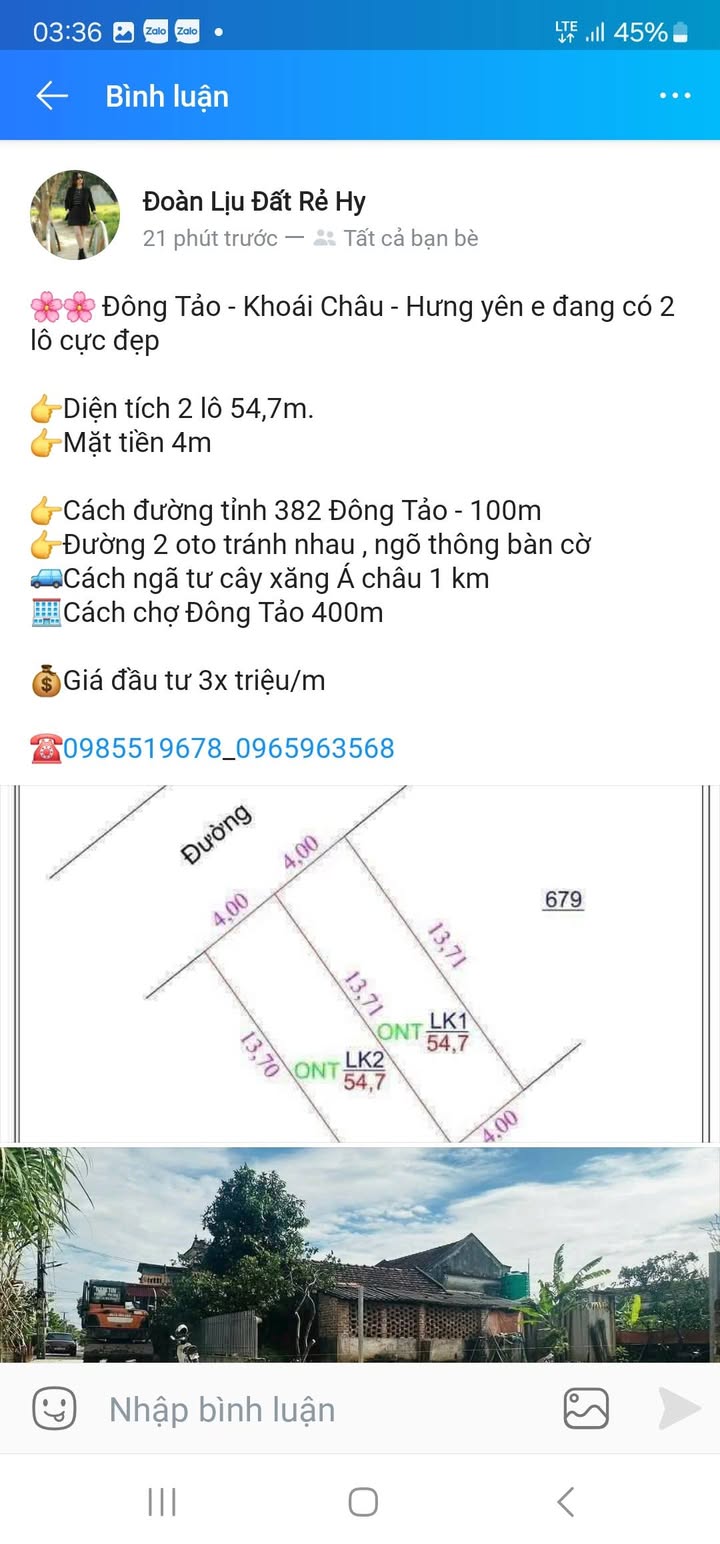 Đất nền Đông Tảo, Khoái Châu, Hưng Yên 54m² - Cơ hội đầu tư sinh lời!