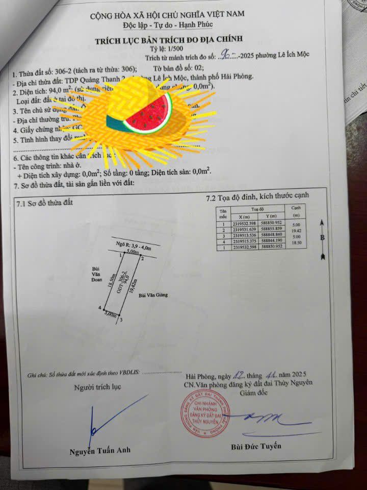 Đất nền Lê Ích Mộc Thủy Nguyên 94m² - Pháp lý sổ đỏ chính chủ, giá đầu tư hấp dẫn!