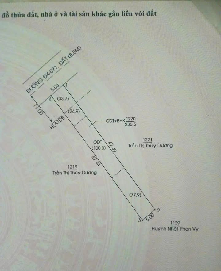 Đất thổ cư 236.5m² phường Định Hòa giá 2.55 tỷ - Mặt tiền đường DX071