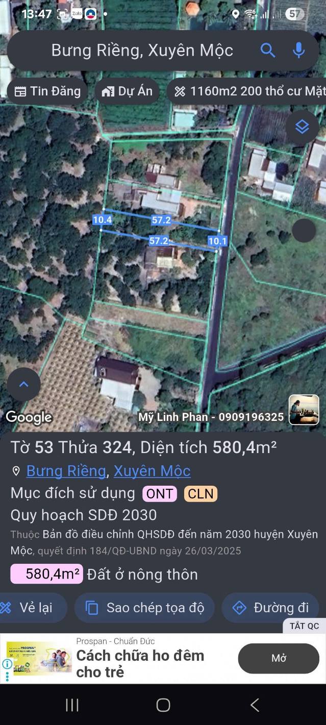 Lô đất biệt thự vườn Bưng Riềng, Xuyên Mộc 580m² giá chỉ 3.05 tỷ - Cơ hội đầu tư hấp dẫn!